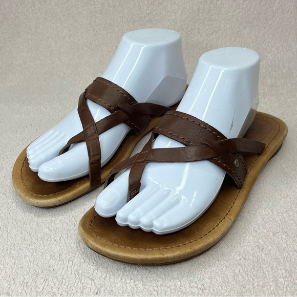 UGG Leather Strappy Flip Flops Sandals-Brown-Women’s 8-Casual-Classic-Designer - Picture 3 of 10